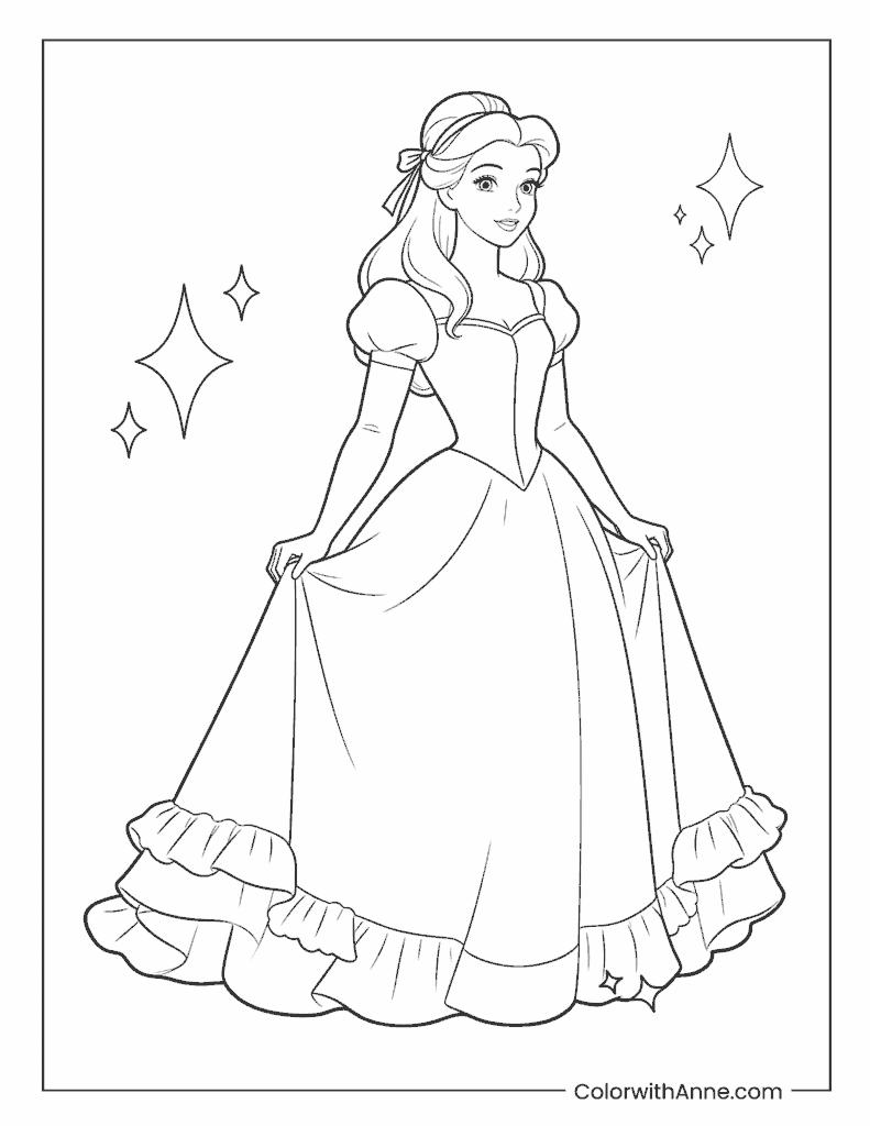 Cinderella in Her Elegant Gown Coloring Page