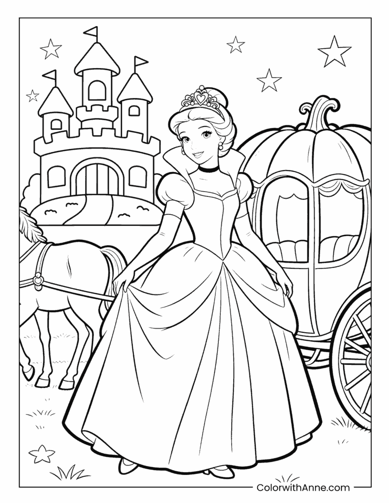 Cinderella with Her Pumpkin Carriage Coloring Page