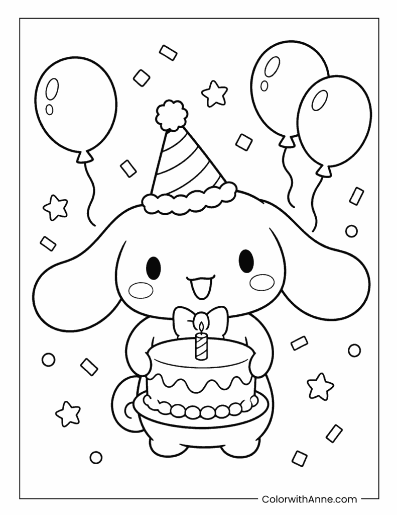 Cinnamoroll Birthday Cake Coloring Page