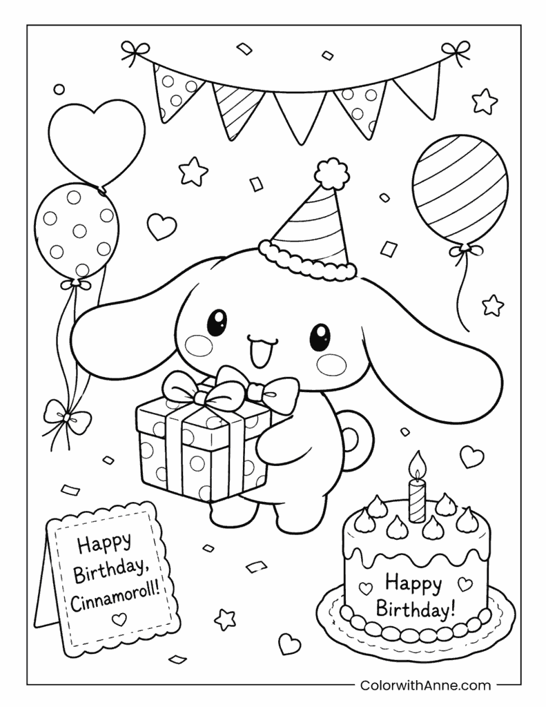 Cinnamoroll Birthday Party Coloring Page