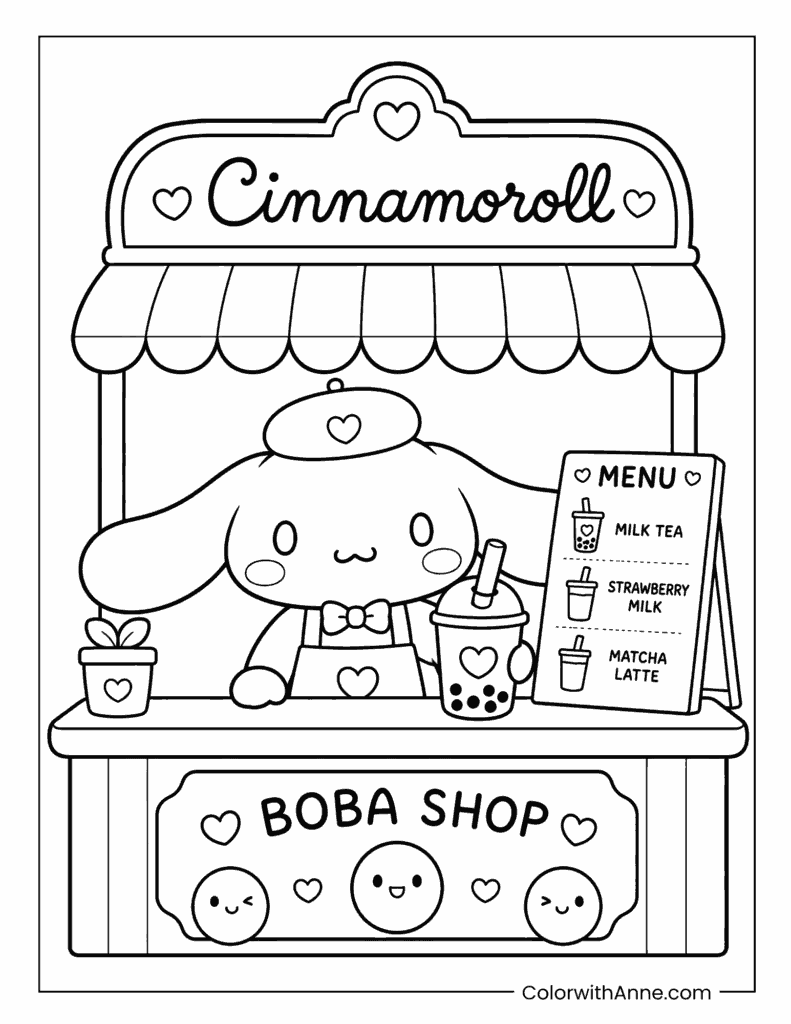 Cinnamoroll Boba Shop Coloring Page
