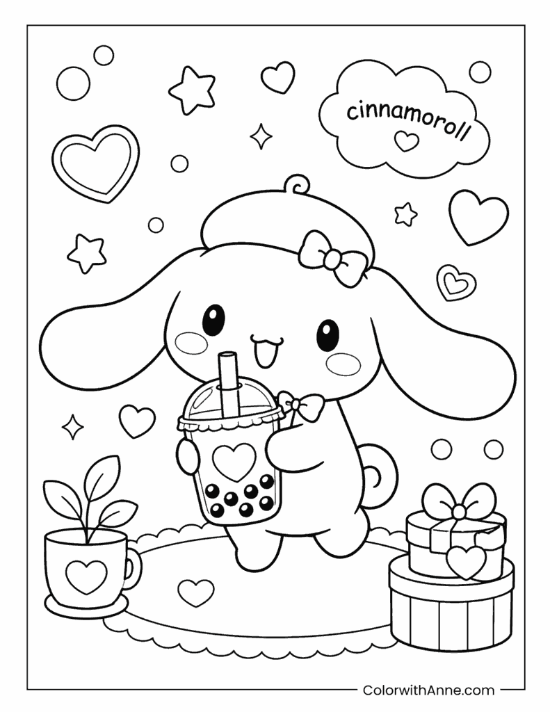 Cinnamoroll Boba Tea Coloring Page for Kids
