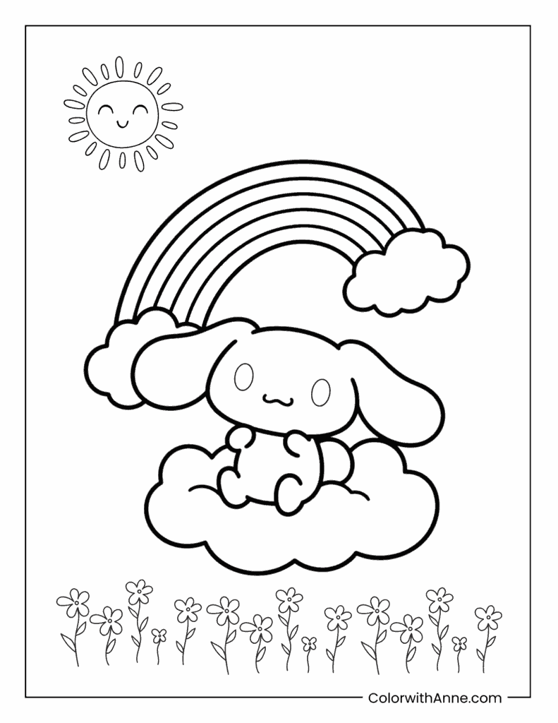 Cinnamoroll Floating on a Cloud Coloring Page
