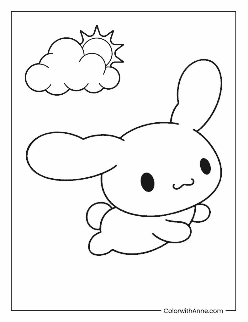 Cinnamoroll Flying with Hot Air Balloon Coloring Page
