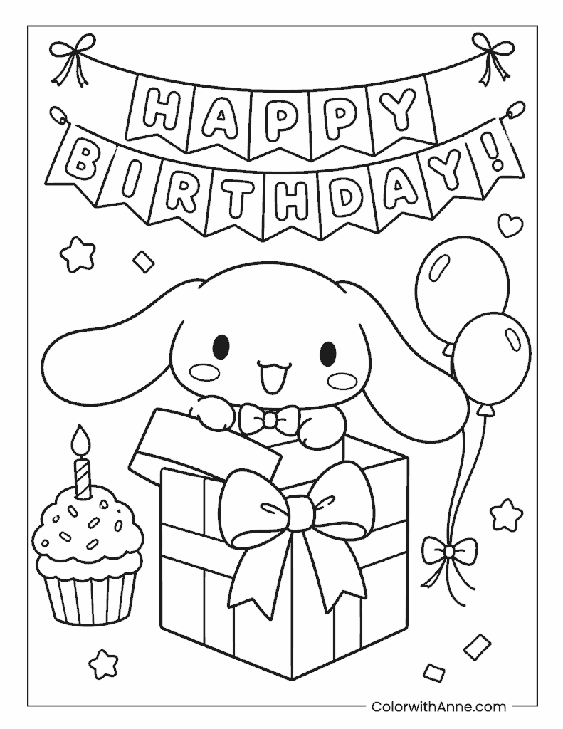 Cinnamoroll Happy Birthday Gift Box Coloring Page