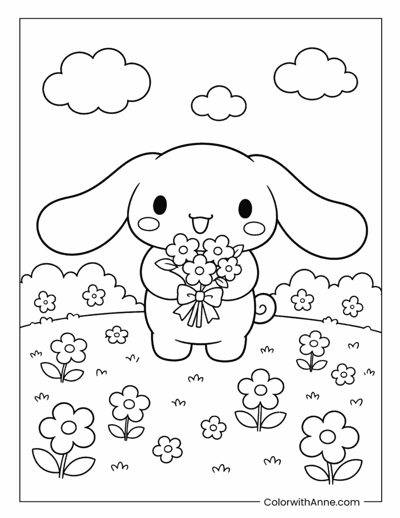 Cinnamoroll Holding Spring Flowers Coloring Page