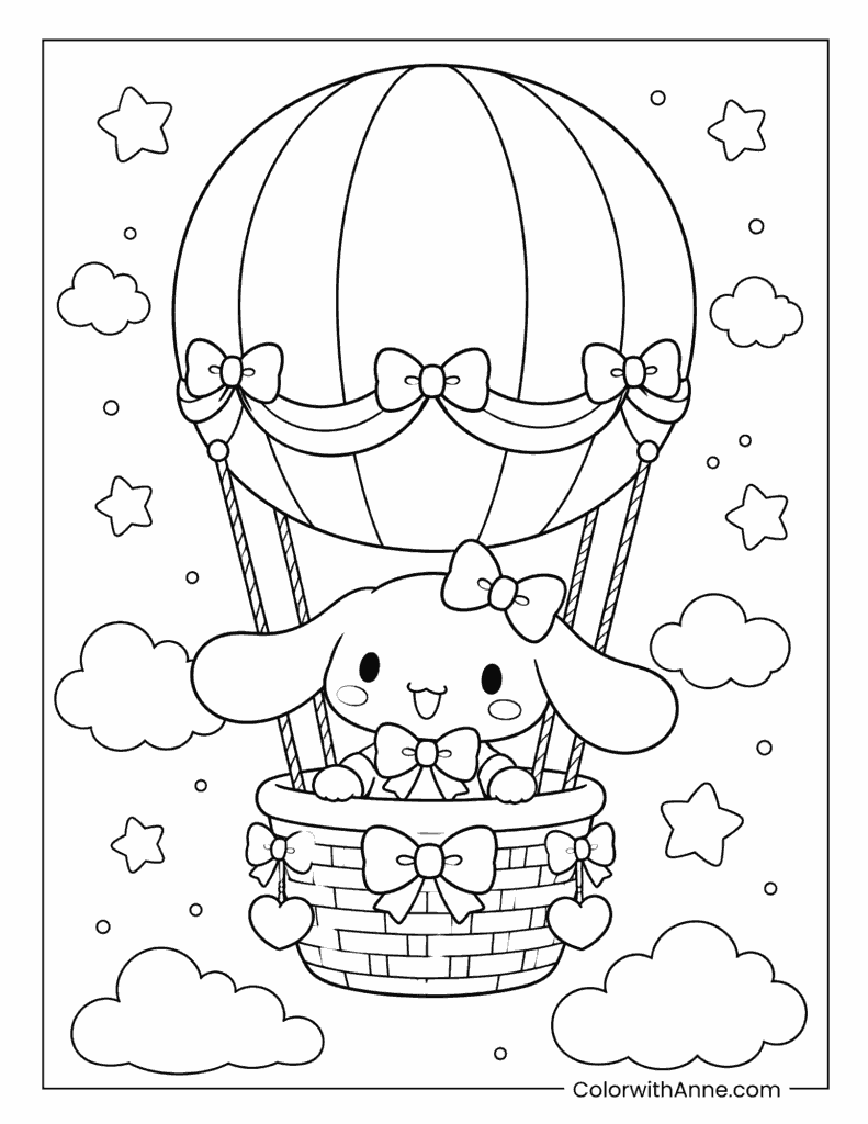 Cinnamoroll Hot Air Balloon Coloring Page