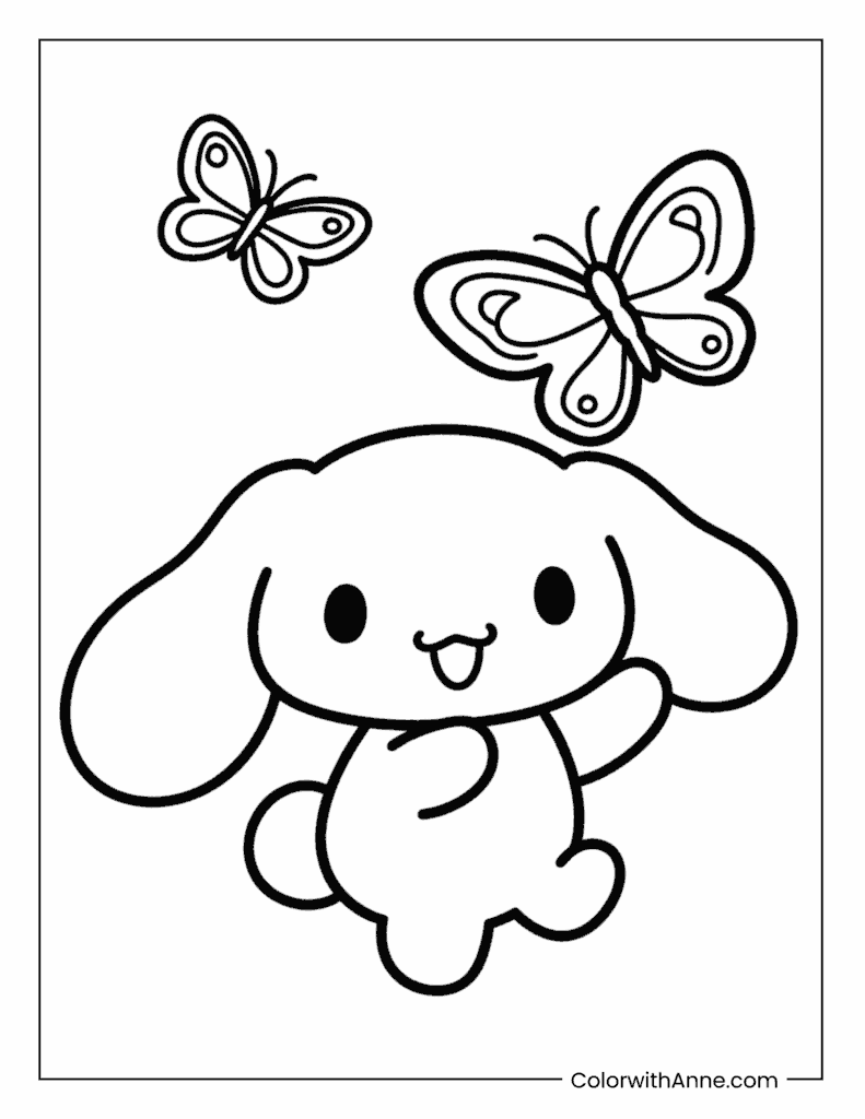 Cinnamoroll Playing with Butterflies Coloring Page