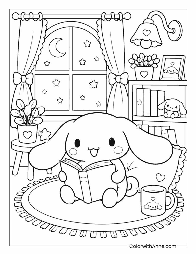 Cinnamoroll Reading Book Coloring Page