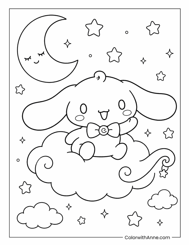 Cinnamoroll Sitting on Cloud Coloring Page