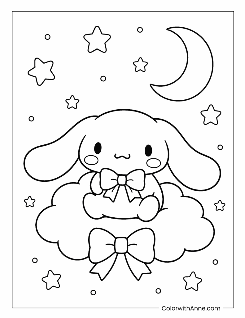 Cinnamoroll Sleeping on Cloud Coloring Page
