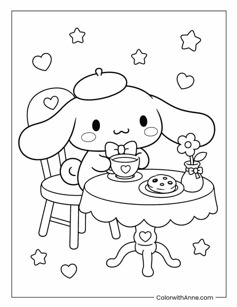 Cinnamoroll Tea Time Coloring Page