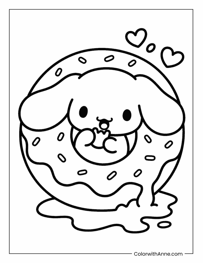 Cinnamoroll Tucked Inside a Giant Donut Coloring Page​​