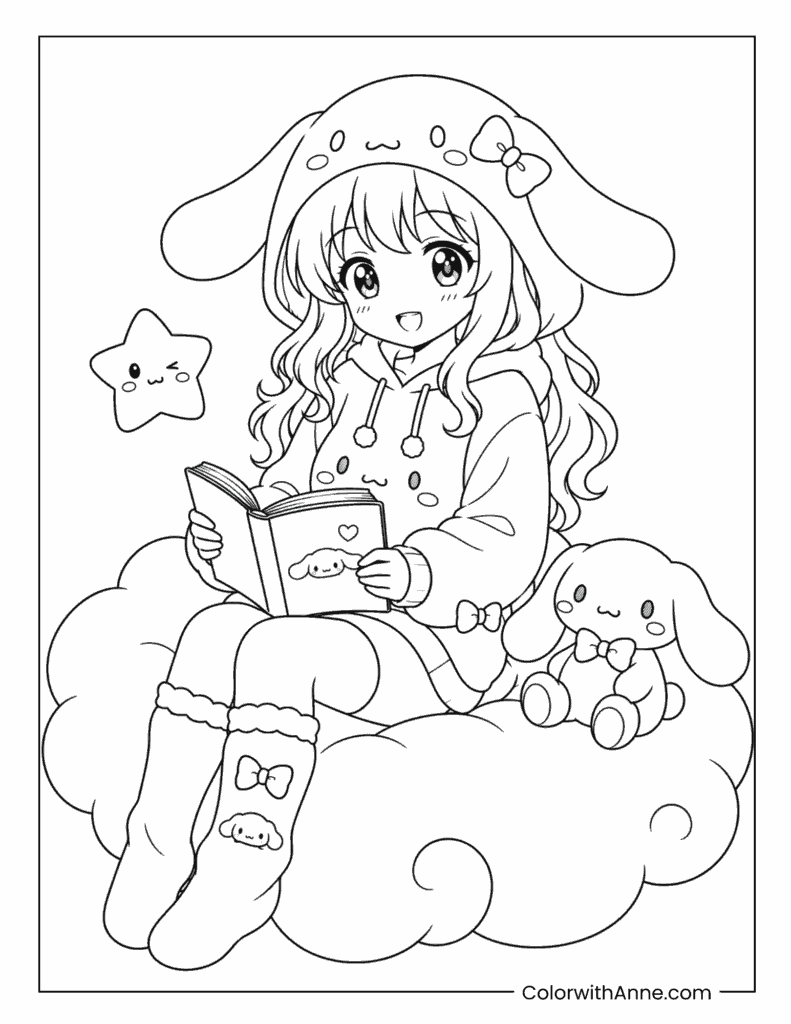 Cinnamoroll and Cute Anime Girl Reading Time