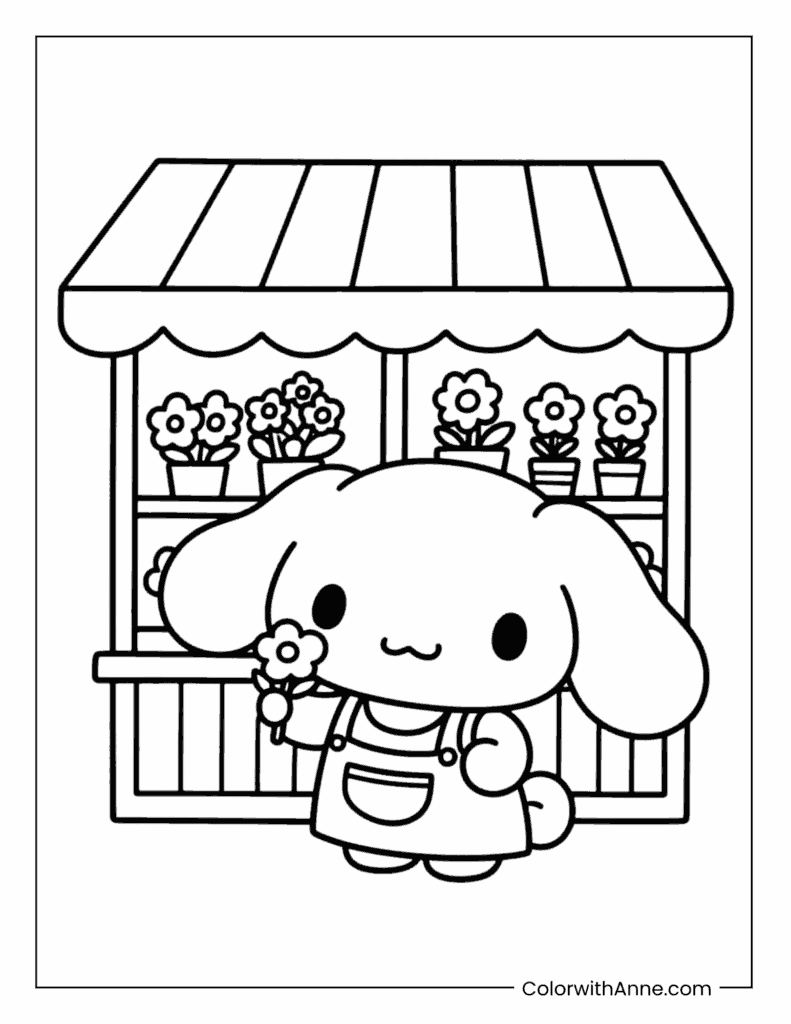 Cinnamoroll as a Flower Shop Seller Coloring Page