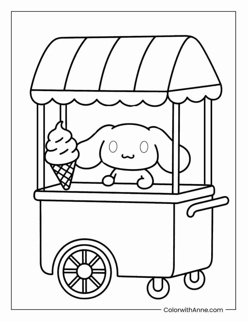 Cinnamoroll as a Little Ice Cream Seller Coloring Page​​