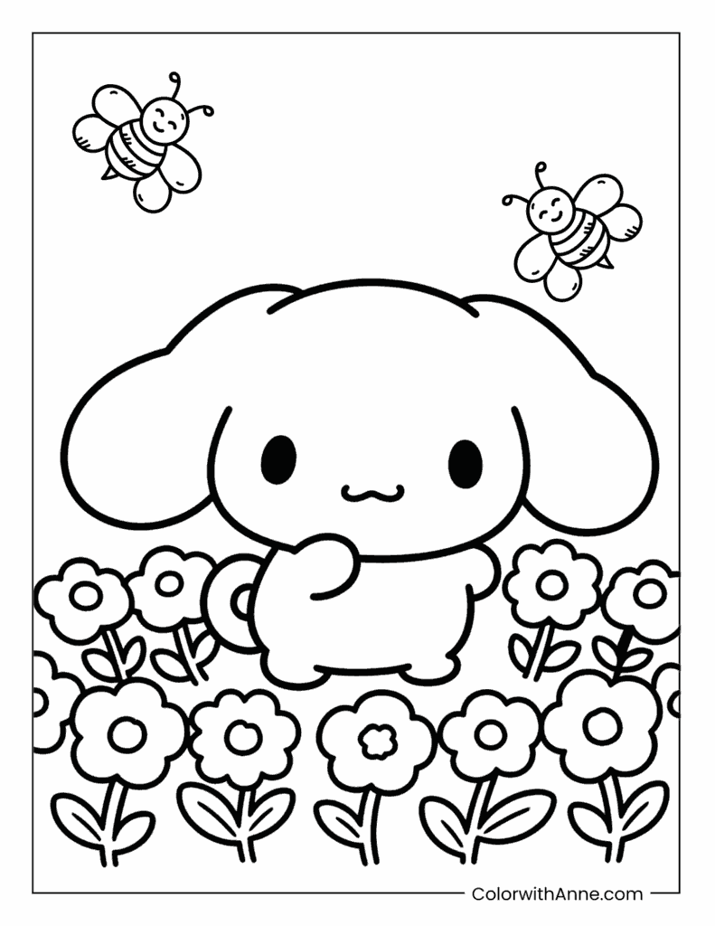 Cinnamoroll in a Flower Garden Coloring Page