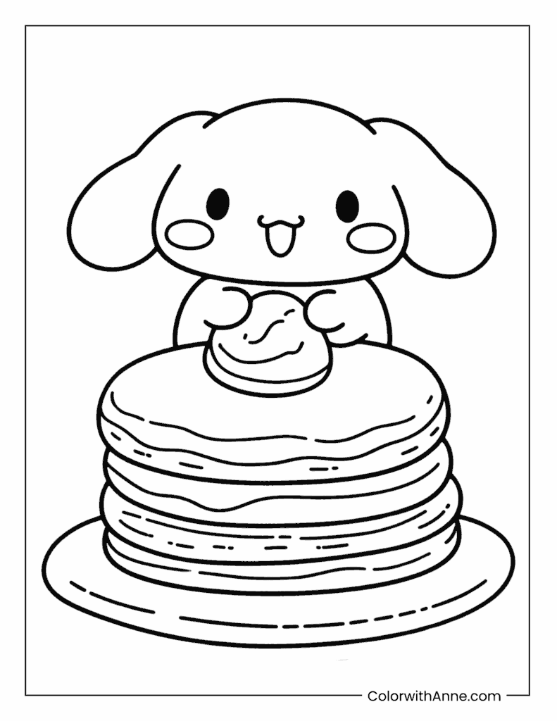 Cinnamoroll with a Stack of Pancakes Coloring Page