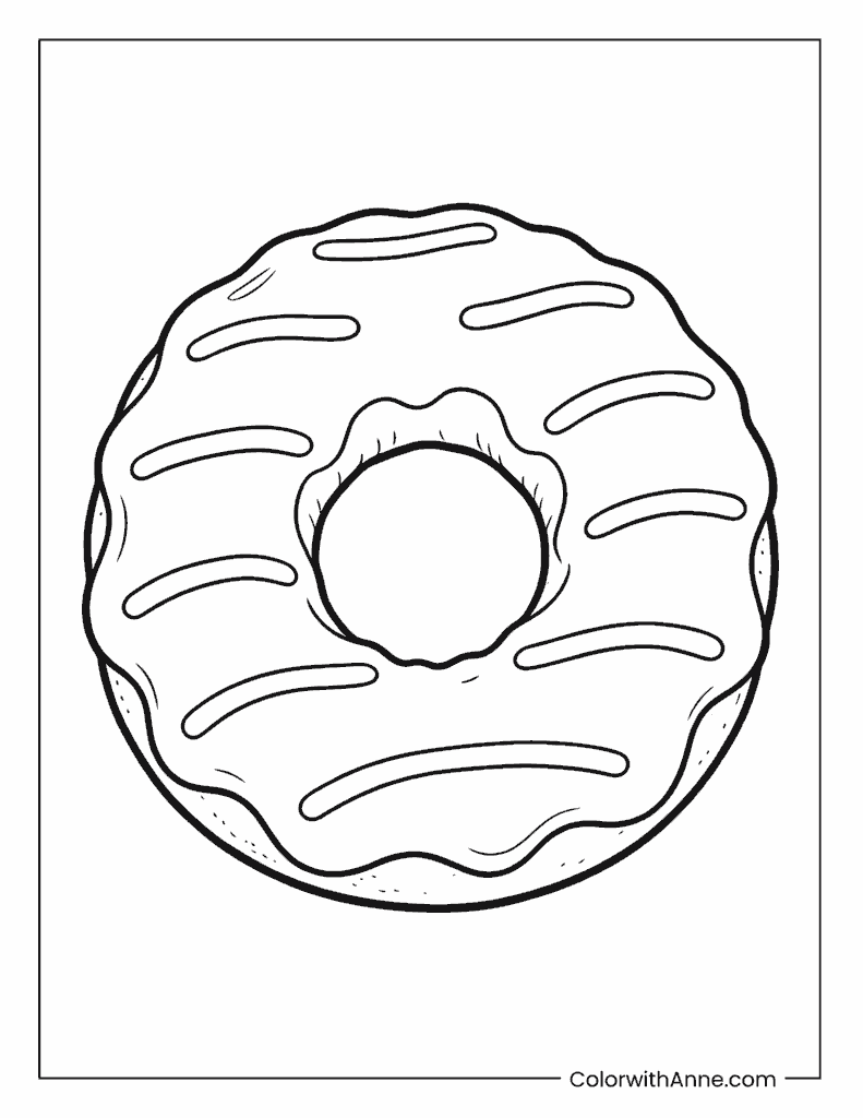 Classic Donut with Curved Lines Coloring Page