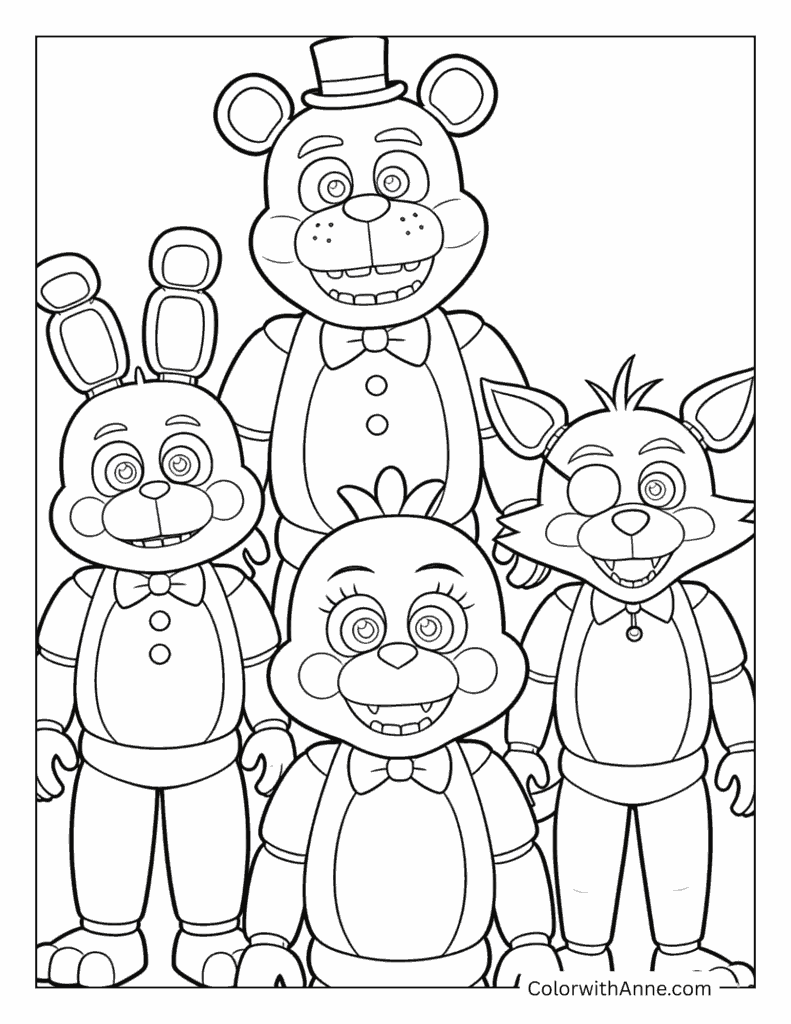 Classic FNAF Characters Coloring Page