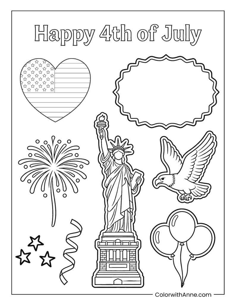 Classic Independence Day 4th of July Coloring Page