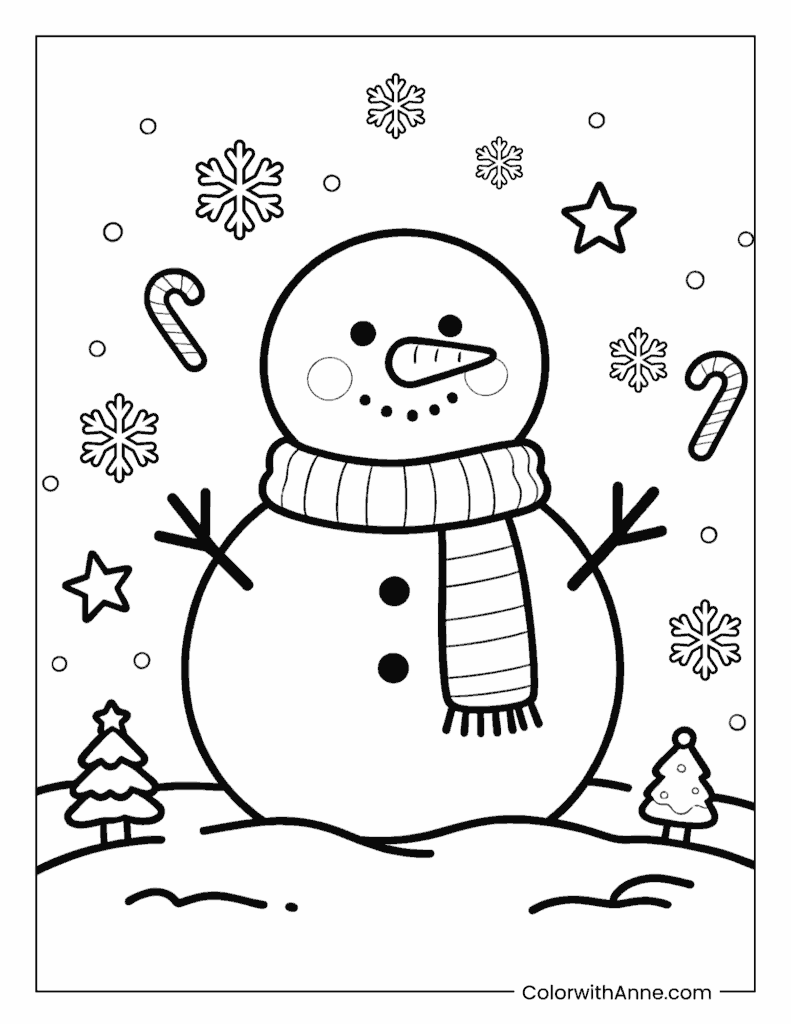 Classic Snowman with Winter Scarf Coloring Page