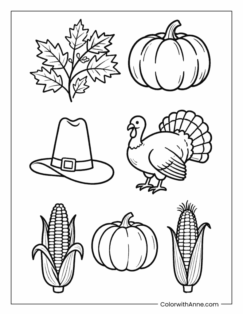 Classic Thanksgiving Symbols Coloring Page
