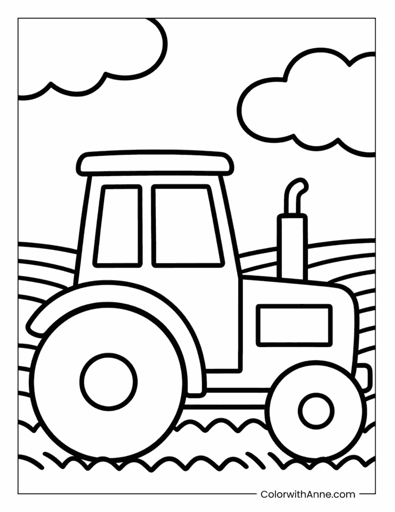 Classic Tractor in the Field Coloring Page