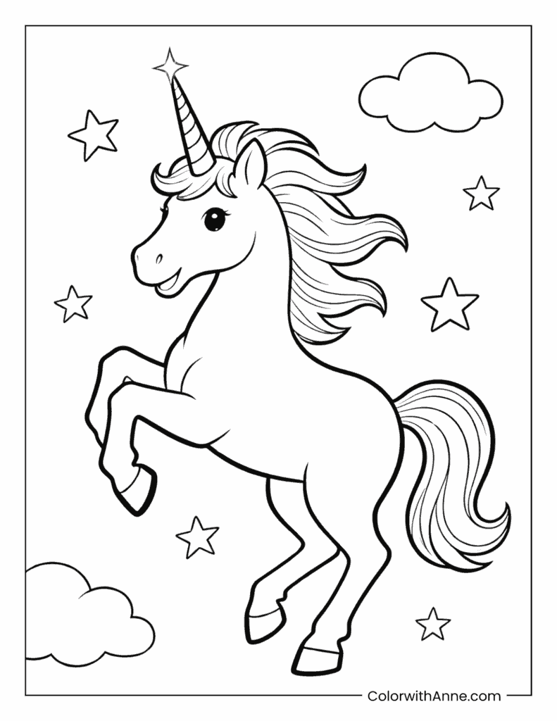 Classic Unicorn Coloring Page for Kids