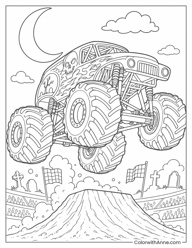 Clean Outlined Monster Truck Coloring Page