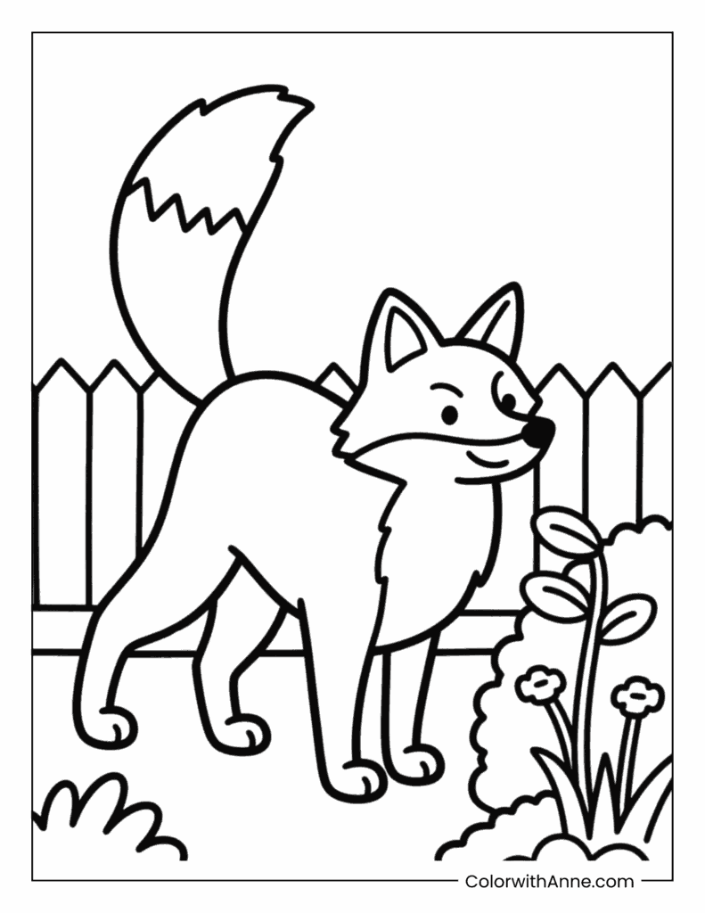 Clever Fox in the City Garden Coloring Page