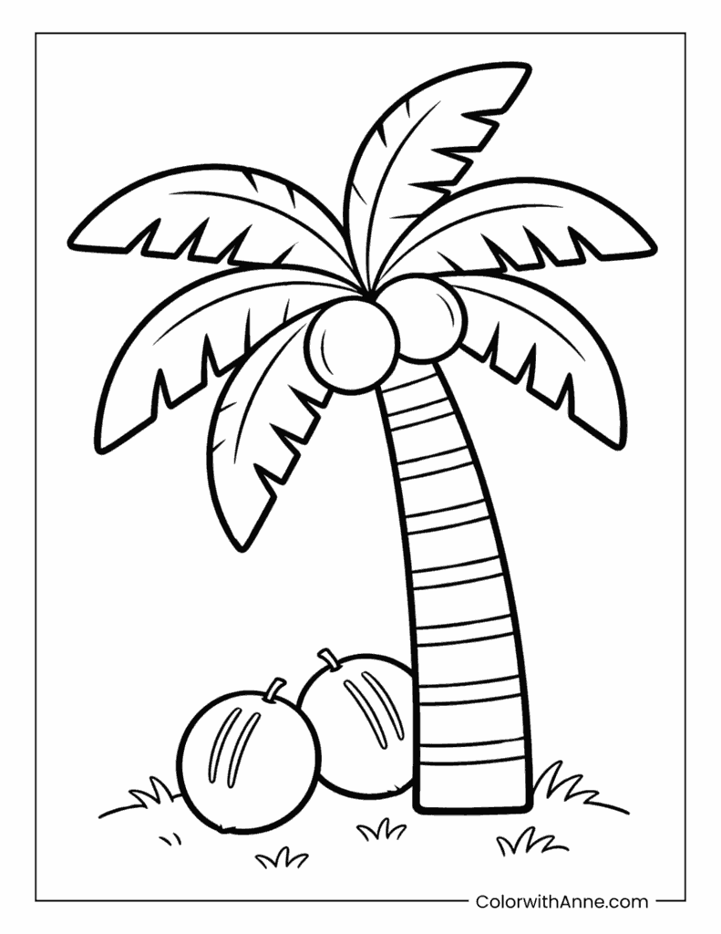 Coconut Tree on the Beach Summer Coloring Page
