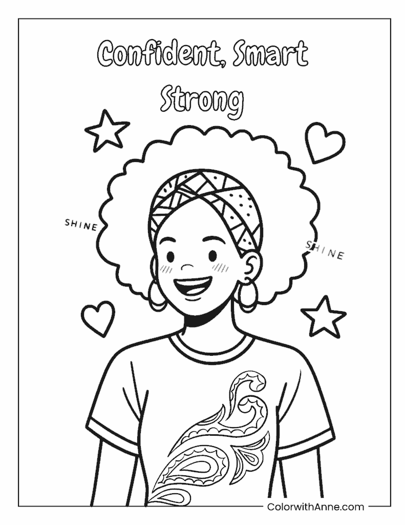 Confident Black Girl Coloring Page for Kids