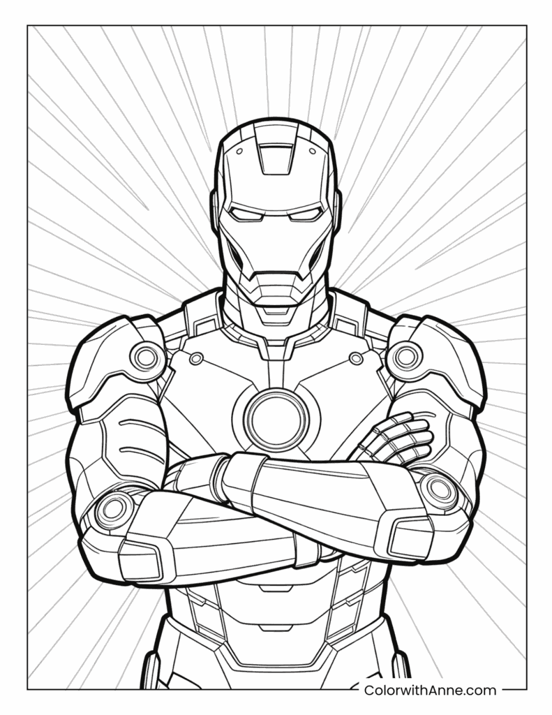 Confident Cross-Armed Iron Man Coloring Page