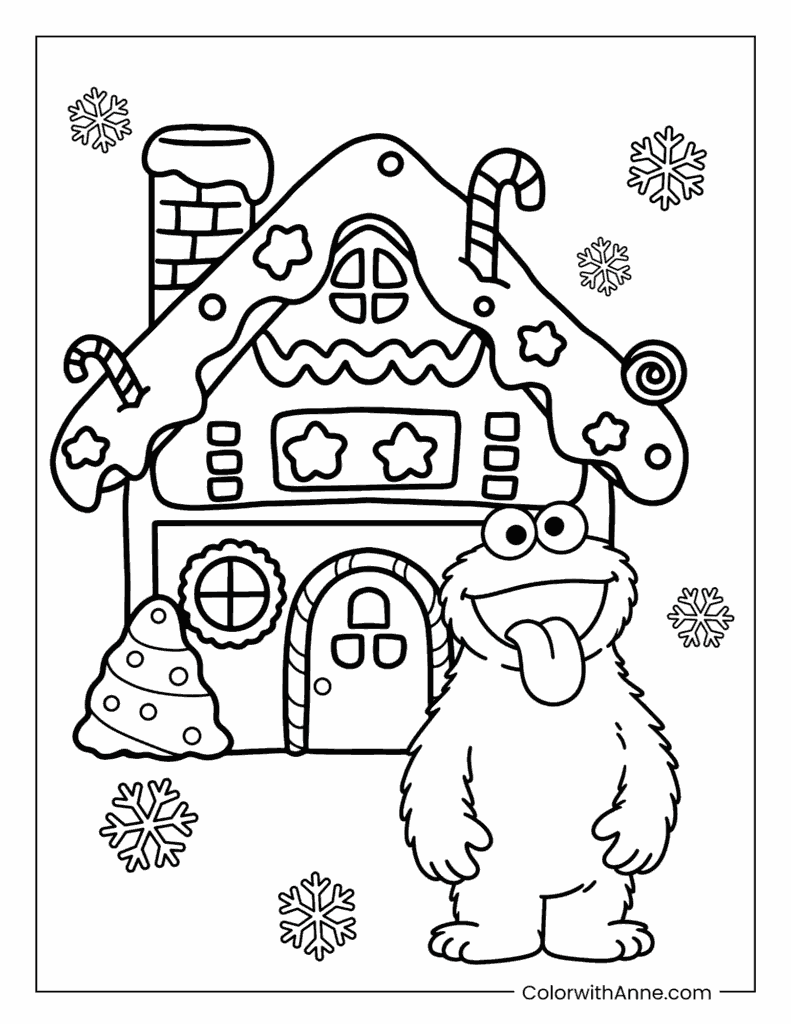 Cookie Monster in Gingerbread Wonderland Coloring Page