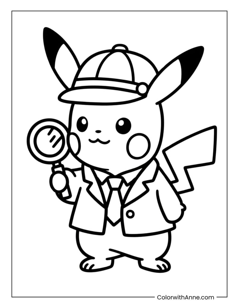 Cool Pikachu Detective Coloring Page