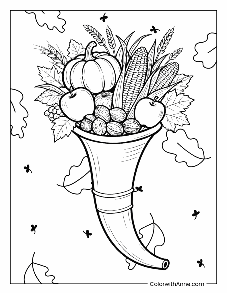Cornucopia Harvest Blessing Coloring Page