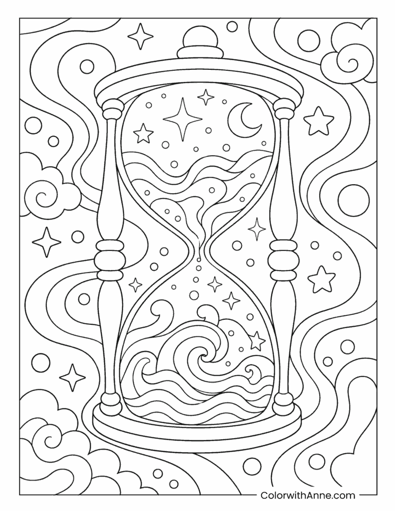 Cosmic Starry Wave Hourglass Trippy Coloring Page