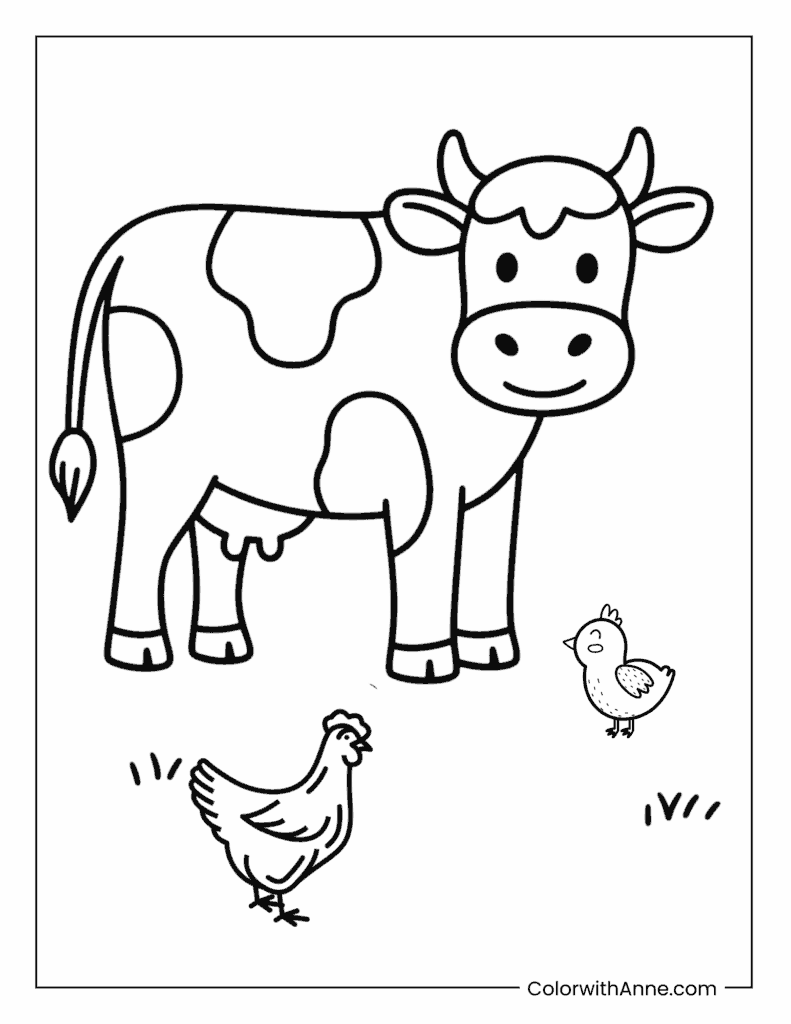Cow and Farm Friends Coloring Page