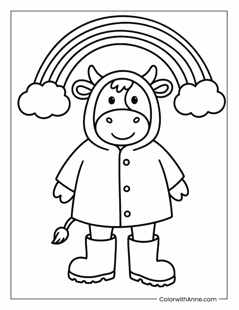 Cow in a Raincoat Coloring Page