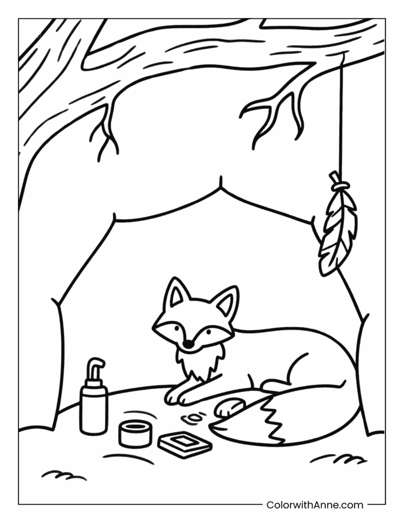 Cozy Fox Den Coloring Page
