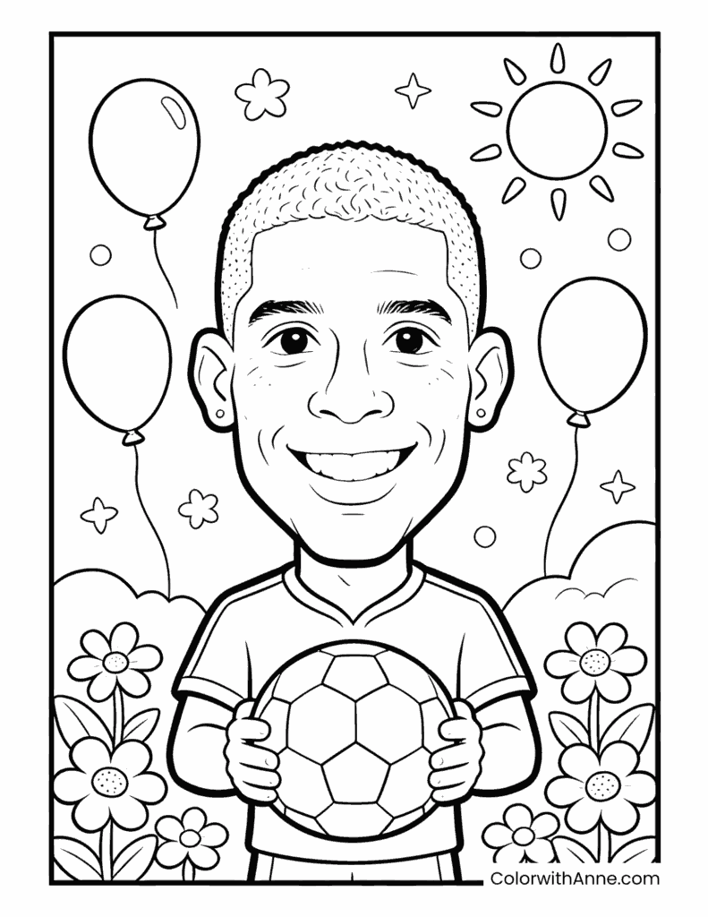 Cristiano Ronaldo Holding a Football with Smile Coloring Page