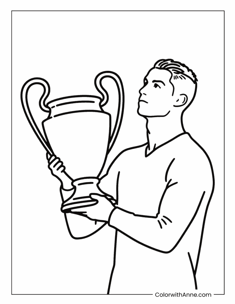 Cristiano Ronaldo Lifting the Champions League Trophy Coloring Page