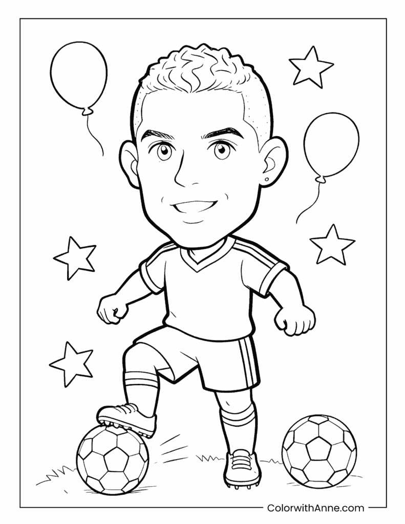 Cristiano Ronaldo Posing with a Football Coloring Page
