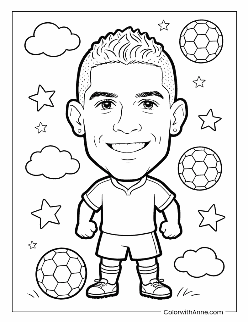 Cristiano Ronaldo in Football Uniform with Decorated Background Coloring Page