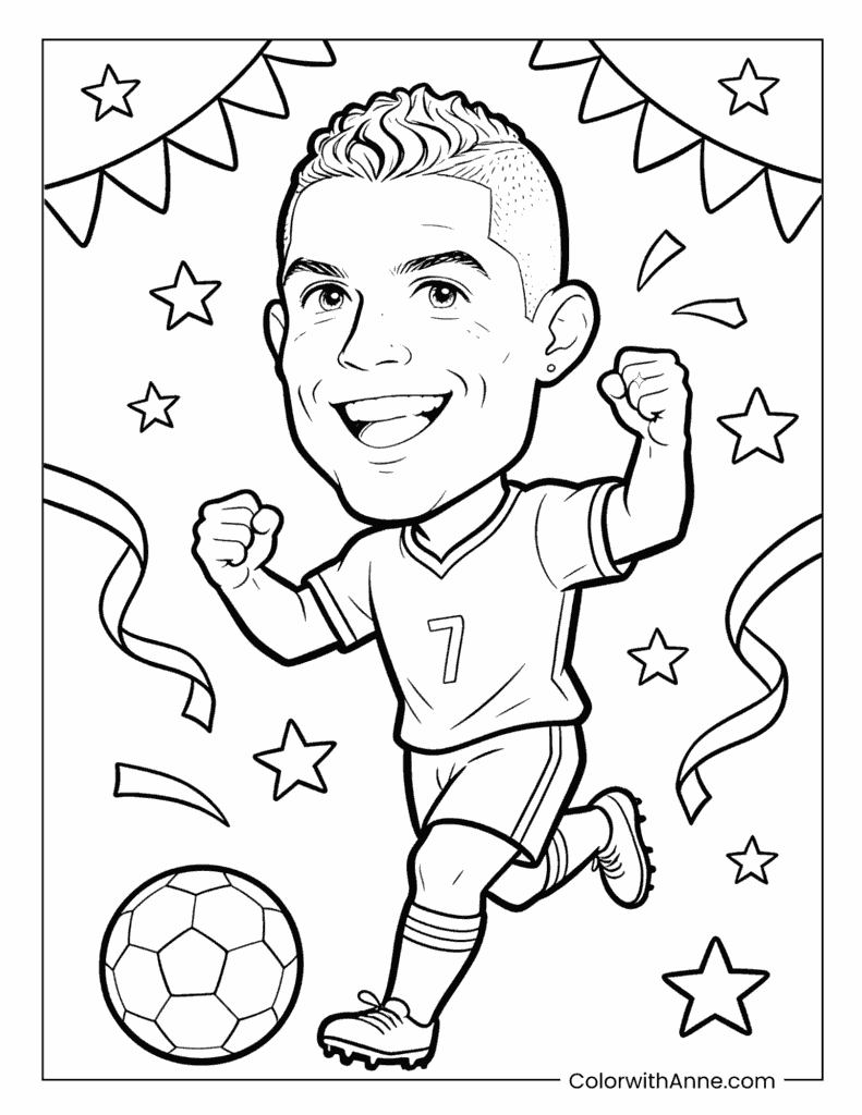 Cristiano Ronaldo in Number 7 Jersey Celebrating Coloring Page