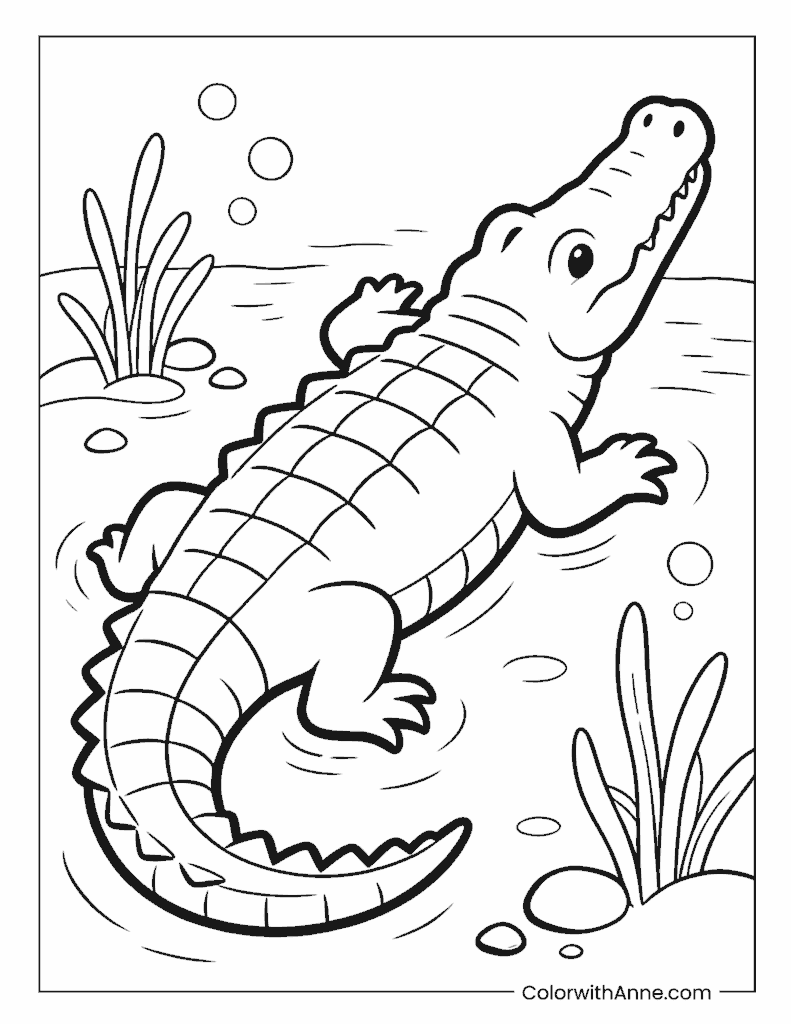 Crocodile Swimming Coloring Page