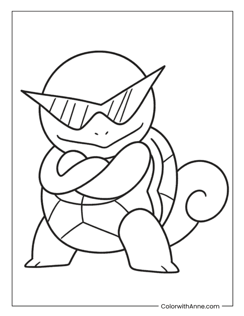 Crossed Arms Cool Squad Squirtle Pokemon Coloring Page