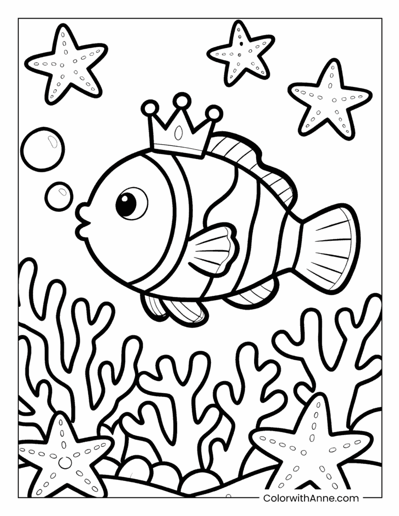 Crowned Clownfish in the Sea Coloring Page