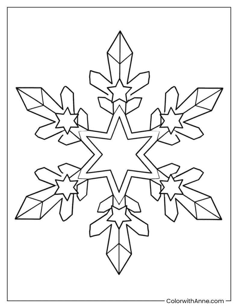 Crystal Star Snowflake Coloring Page